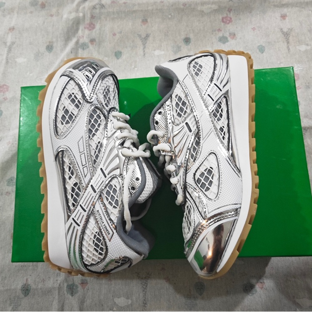 Bottega Veneta Silver & White Orbit Sneakers